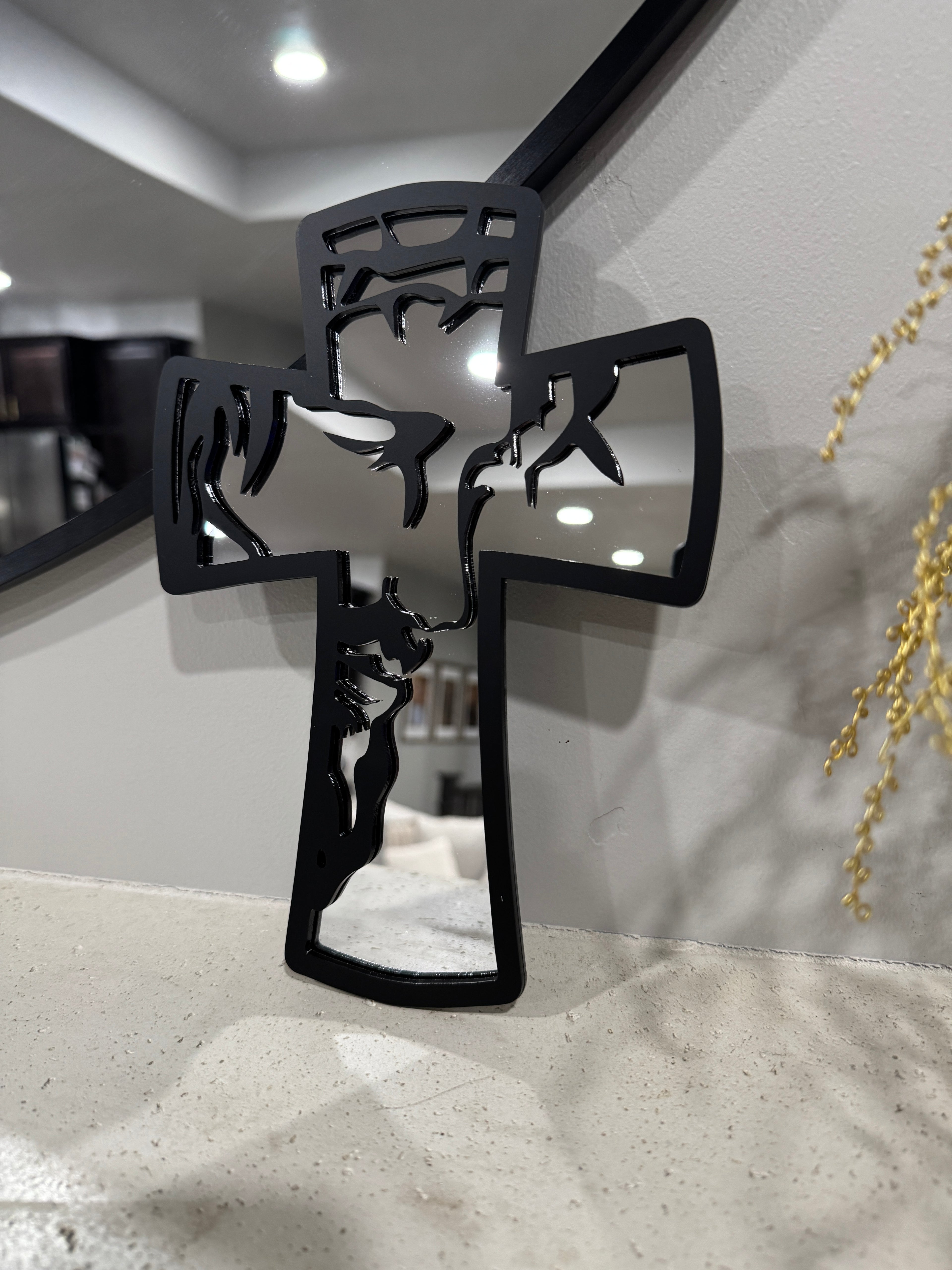 Layered Acrylic "He is Risen" Reflection Cross – Matte Black & Silver mirror 9” tall (Copy)