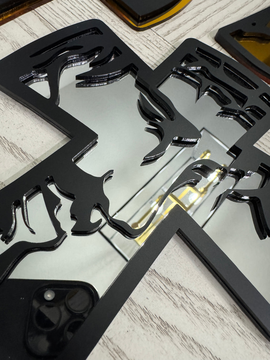 Layered Acrylic "He is Risen" Reflection Cross – Matte Black & Silver mirror 9” tall (Copy)