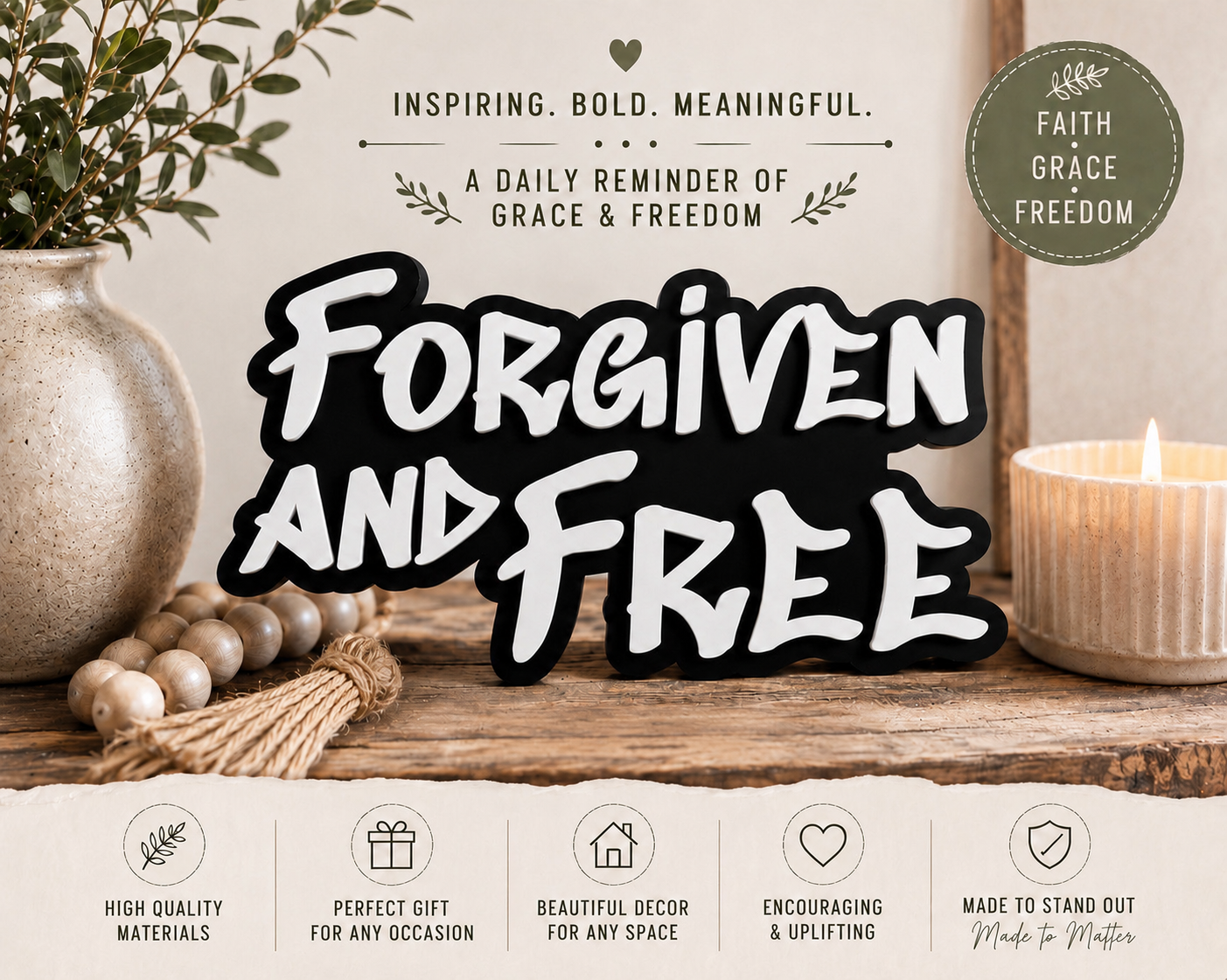 Forgiven and free wall art
