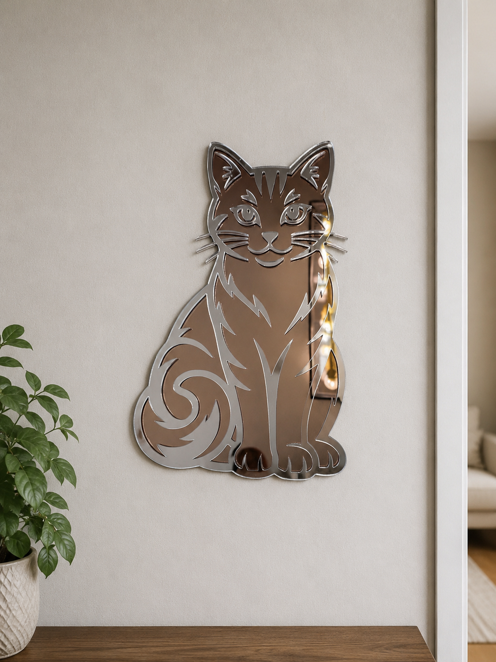 Modern acrylic Mirrored cats 12” tall set of 2