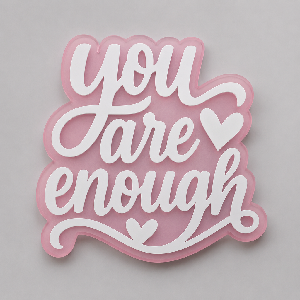 You Are Enough Acrylic Wall Sign | Pink & White Inspirational Wall Decor