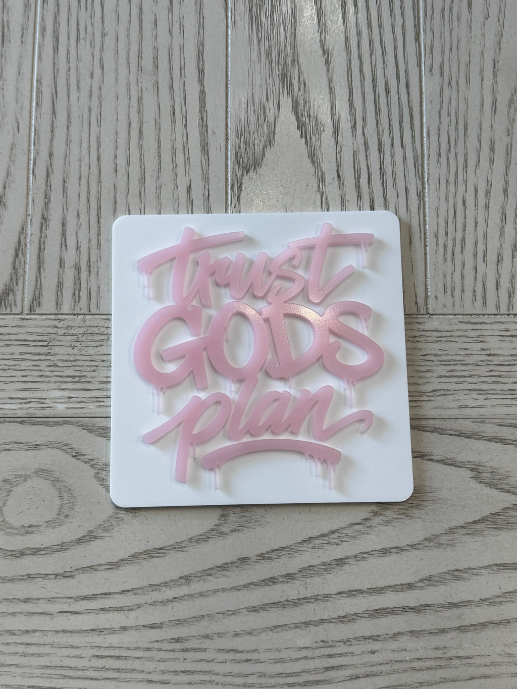 Trust God’s Plan Acrylic Wall Sign | Modern Christian Graffiti Wall Decor pink
