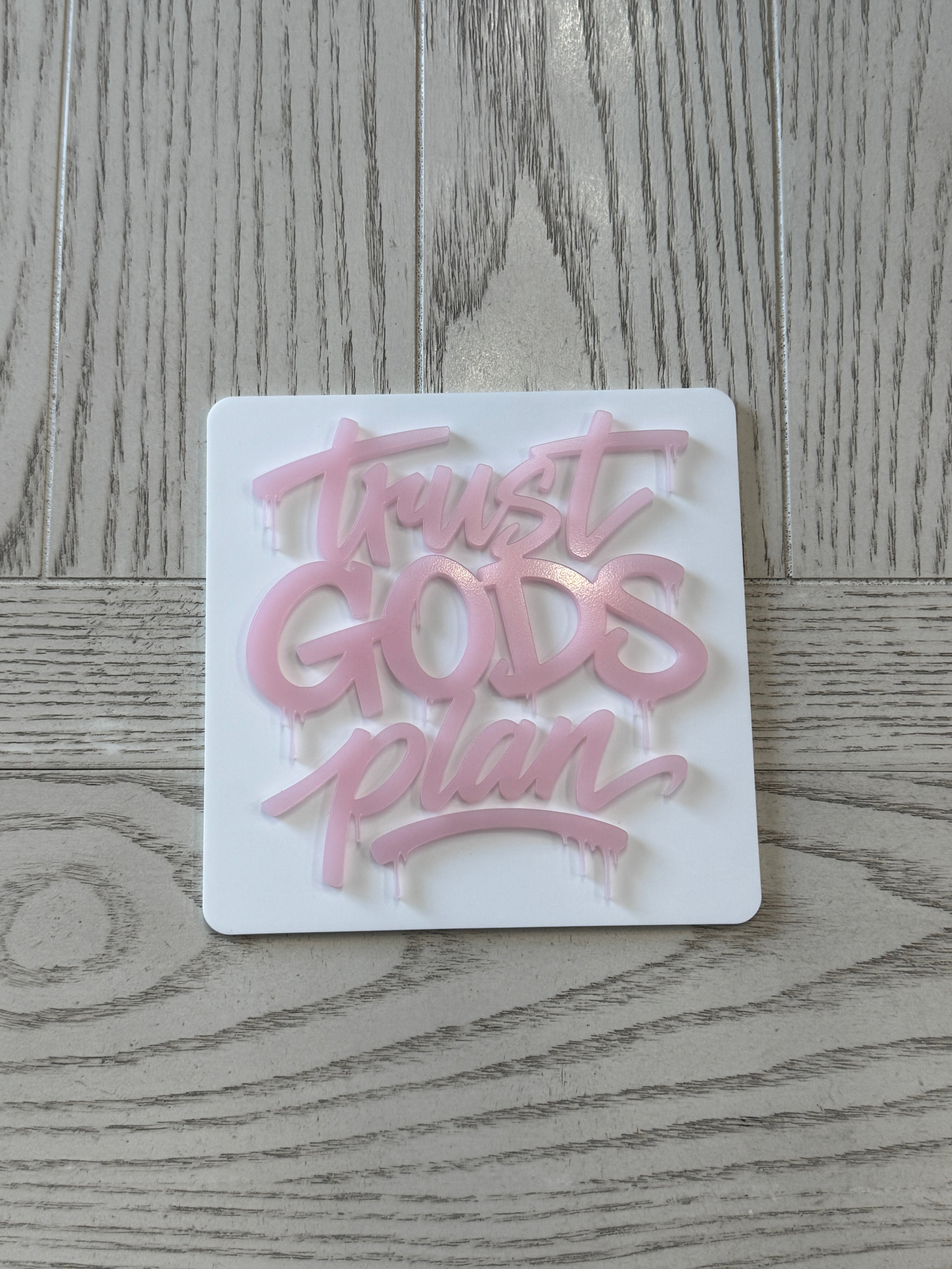 Trust God’s Plan Acrylic Wall Sign | Modern Christian Graffiti Wall Decor pink