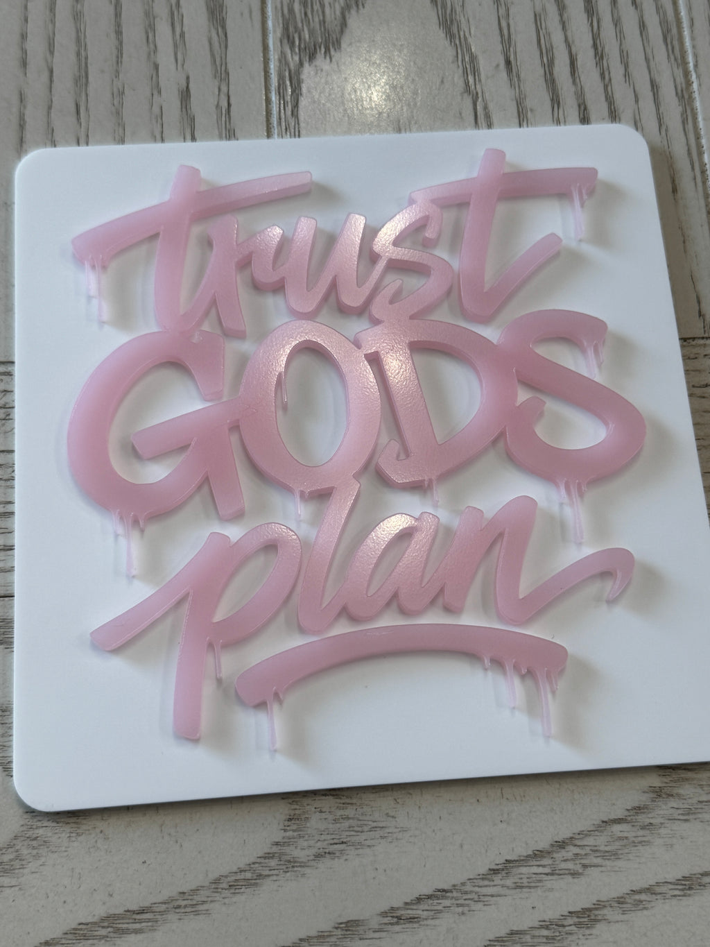 Trust God’s Plan Acrylic Wall Sign | Modern Christian Graffiti Wall Decor pink