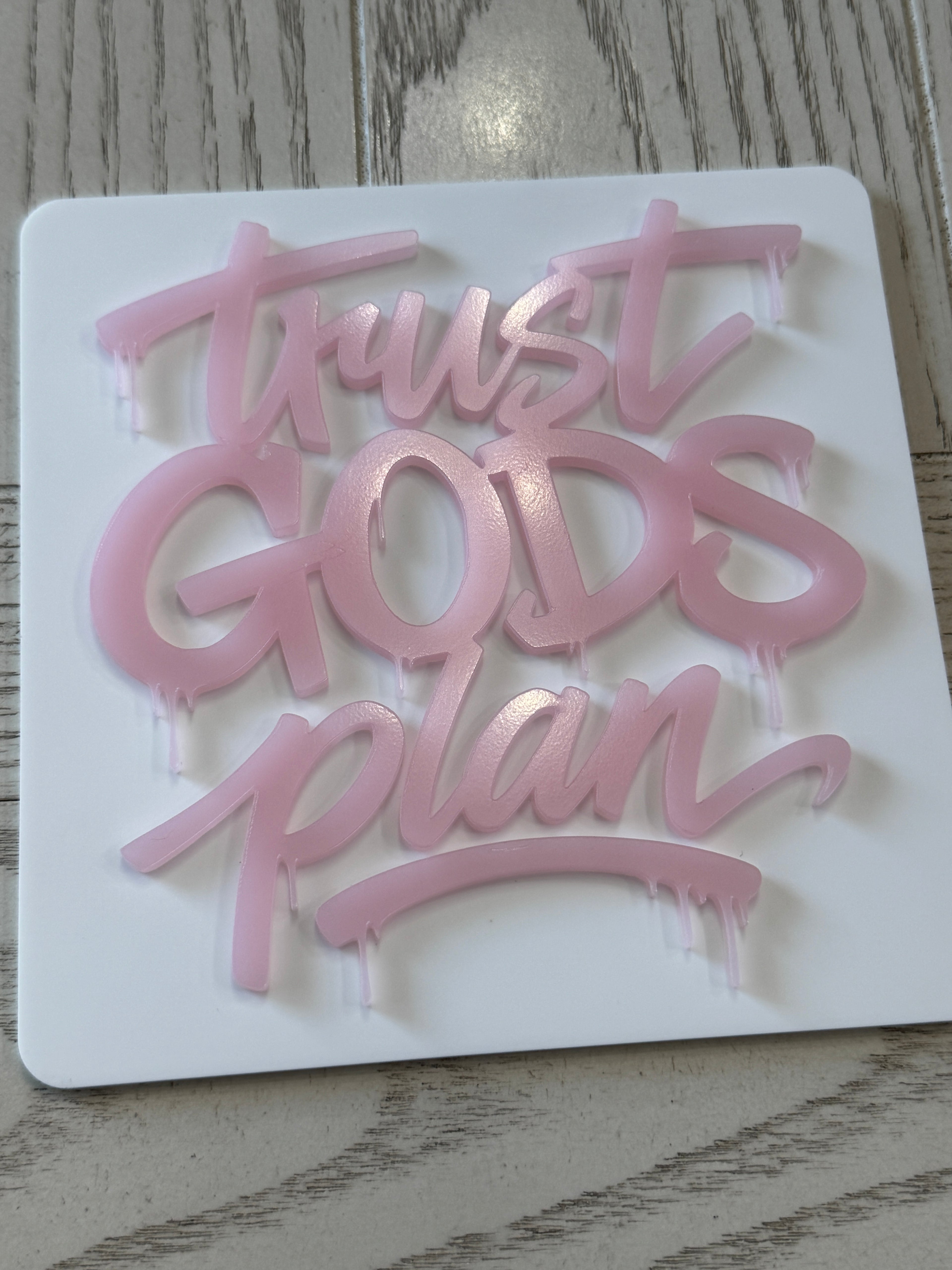 Trust God’s Plan Acrylic Wall Sign | Modern Christian Graffiti Wall Decor pink