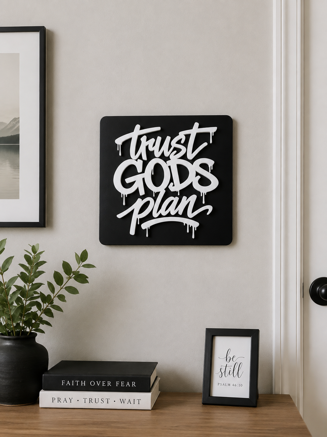 Trust God’s Plan Acrylic Wall Sign | Modern Christian Graffiti Wall Decor
